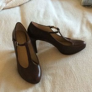 T-strap leather pumps